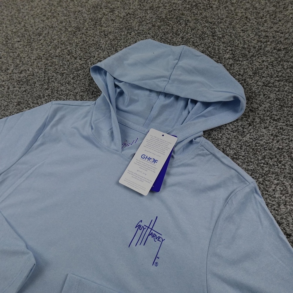 NEW Guy Harvey Hoodie Mens S Blue USA Flag‎ Fishing Lightweight Pullover Shirt